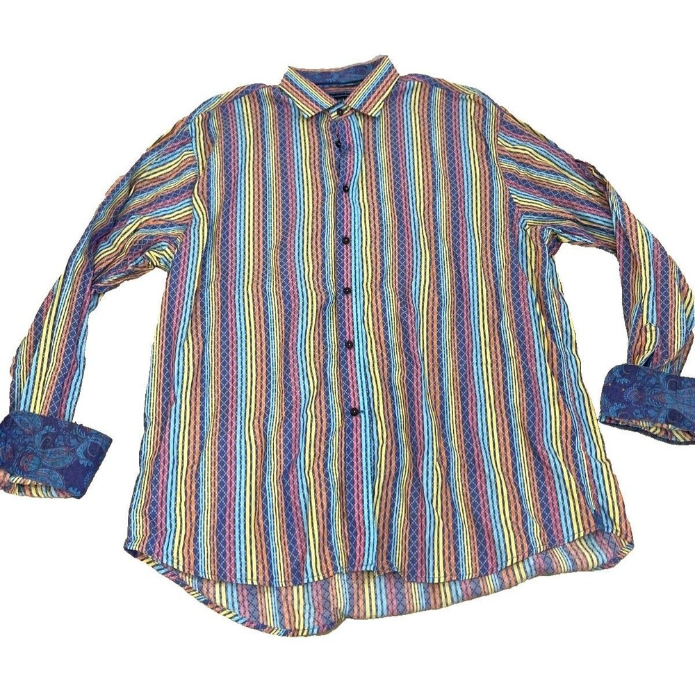 David Smith Australia Long Sleeve Flip Cuff Striped Button Shirt Mens Size 2XL